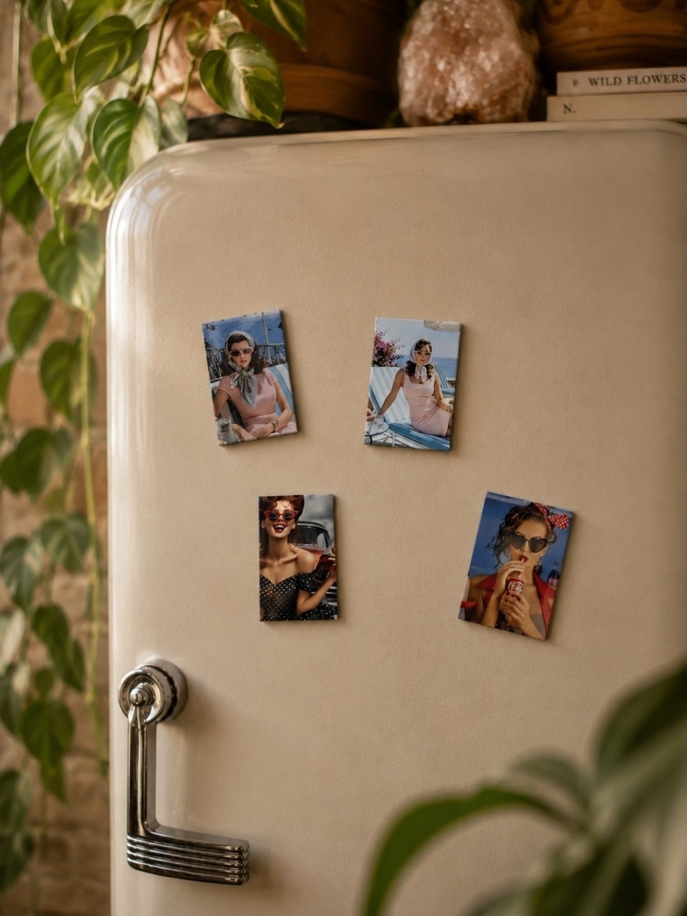 4/$15 Vintage Fridge Photo Magnets Pinup Home Decor